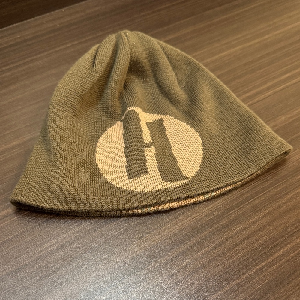 Olive Green Beanie with Subtle Logo - reversible!